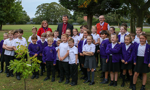Bishop Graham with the students of Moorlands Primary Academy.
