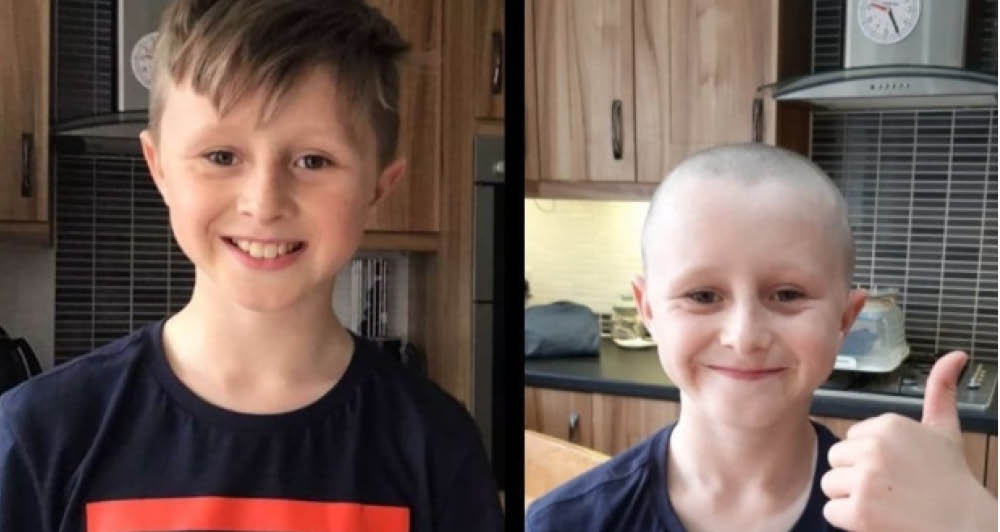 Before and after: Callum Pratt from Bradwell shaved his head on Sunday and has received over £1000 in donations. Photo: Charlene Pratt