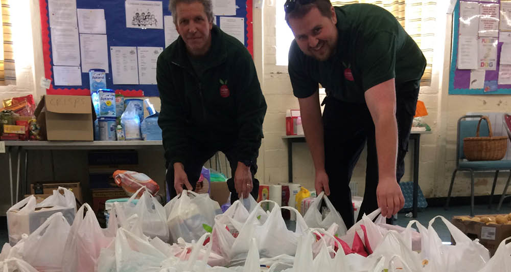 Foodbank parcels with volunteers