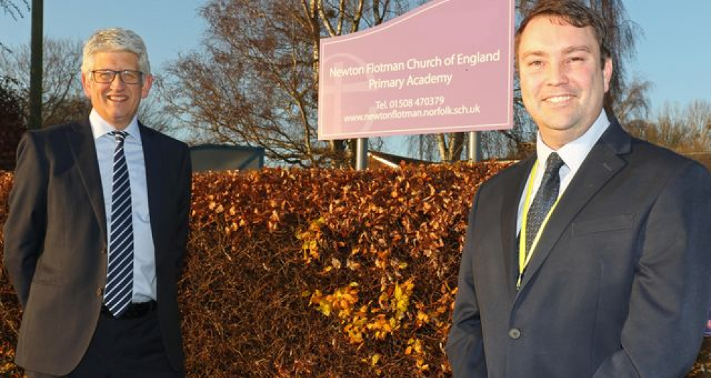 Adam Riley (right), headteacher at Newton Flotman Primary Academy, with St Benet's Trust chief executive Richard Cranmer.