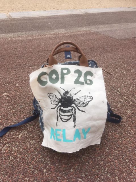 One of the symbols attached to pilgrim's backpacks
