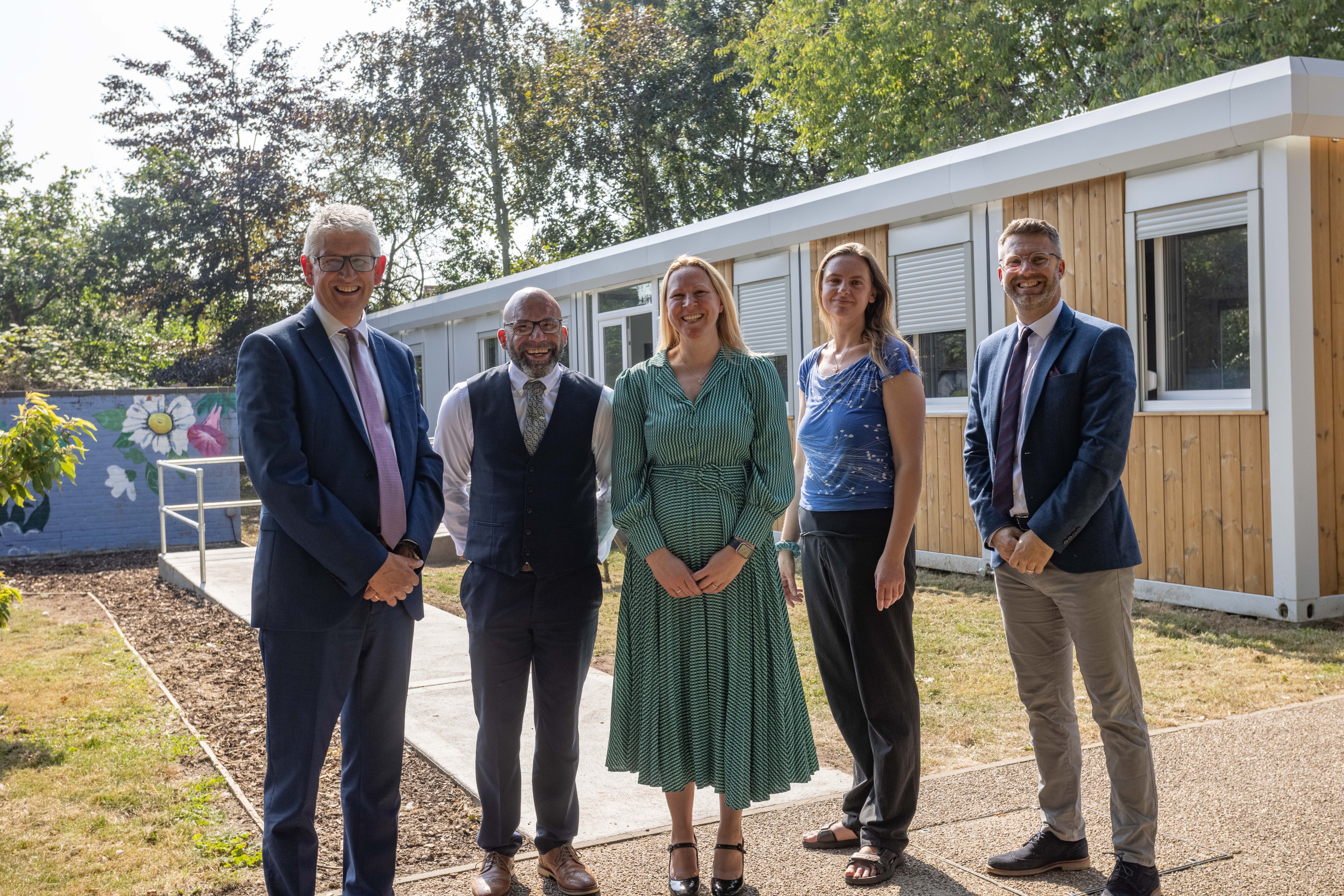 From left, Richard Cranmer – St Benet’s CEO, Mr Gene Miller - Teacher of Nurture, Mrs Carolyn Whittleton - SEND Manager, Ms Ruth Blackledge - Learning Support Assistant, Mr Rob Connelly - Executive Headteacher