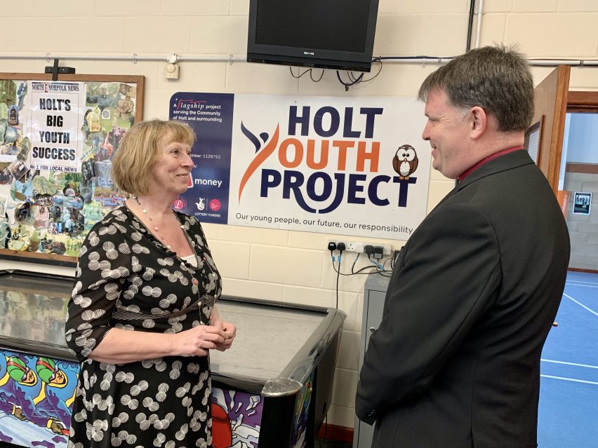 Julie tells Bishop Graham all about the Holt Youth Project