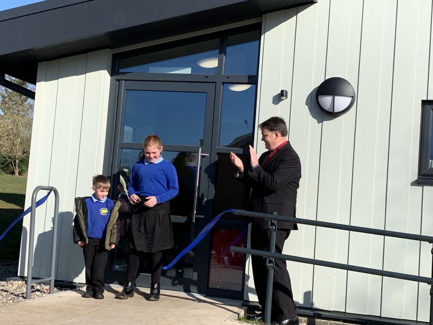 Cutting the ribbon for the new Elms Classroom at St Mary's