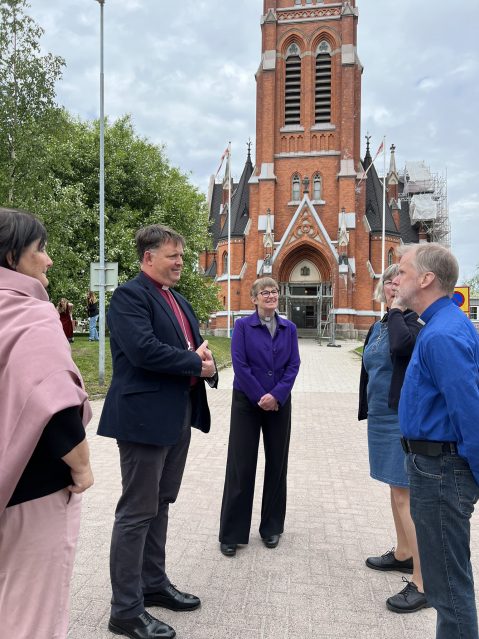 Being greeted with a song outside Luleå Cathedral