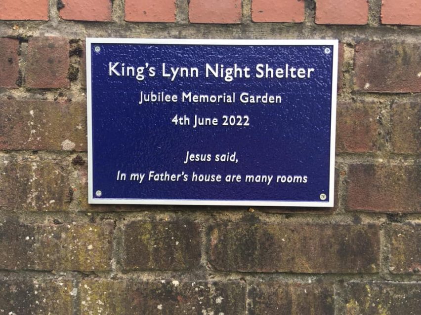 Kings Lynn Night Shelter Jubilee Memorial Garden Plaque