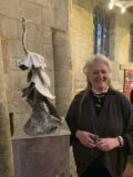 Margery Kempe statue with sculptor Rosemary Goodenough.
