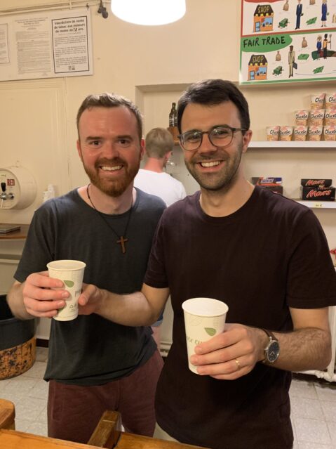 Ben & James running the bar at Taize