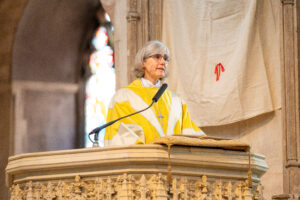 The Bishop of Lynn, the Rt Revd Dr Jane Steen preaching at the Chrism Eucharist service in Norwich Cathedral 2024